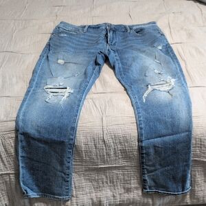 American Eagle Outfitters Blue Relaxed Jeans with Distressed Details